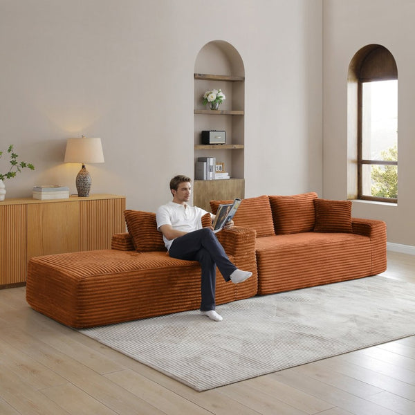 English Elm 105'' Modular L-shape Sectional Corduroy Couch Deep Seated Cloud Comfort Living Room W1117S00386