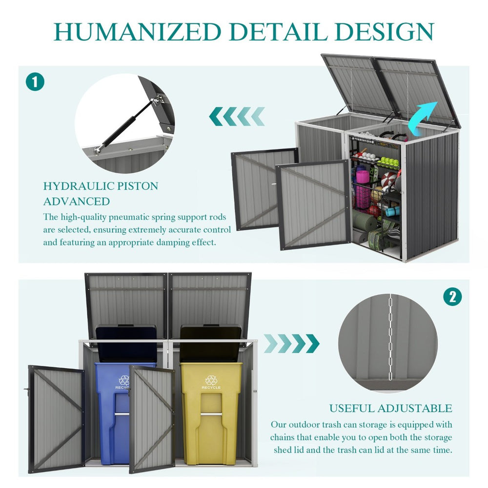 English Elm Garbage Bin Shed Galvanized Steel Enclosure for Two Cans Outdoor Weather Resistant Dark Gray W1598P357714