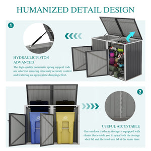 English Elm Garbage Bin Shed Galvanized Steel Enclosure for Two Cans Outdoor Weather Resistant Dark Gray W1598P357714
