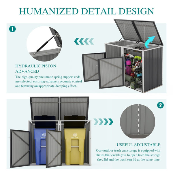 English Elm Garbage Bin Shed Galvanized Steel Enclosure for Two Cans Outdoor Weather Resistant Dark Gray W1598P357714