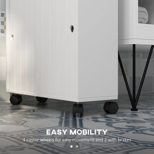 English Elm kleankin Slim Toilet Paper Cabinet on Wheels with Adjustable Shelf, Sliding Doors & Flip Top (White) W2225P229297