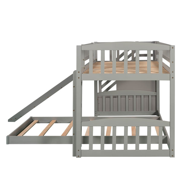 English Elm Stairway Twin Bunk Bed with Slide Storage Drawers and Safe Staircase for Kids LT200156AAE