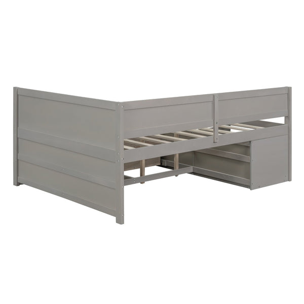 English Elm Full Size Daybed with Storage Drawers Open Shelves Low Profile Contemporary Frame Gray LP102023AAE