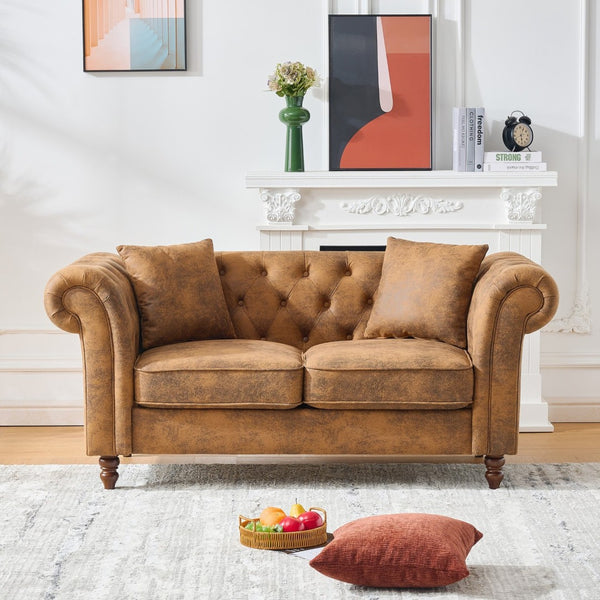 English Elm 63"chesterfield Leathaire Tech Fabric Loveseat Tufted Two Seat Sofa for Modern Living W3373S00058