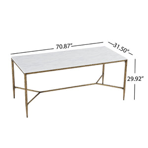 English Elm 6-seater Faux Marble Dining Table with Hammered Iron Brass Accent Legs Modern Loft Forged Brass N771P392428Z