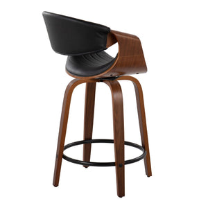 English Elm 24" Swivel Counterstools Walnut Base Faux Leather Bucket Seat Chrome Footrest Pair B202S00088