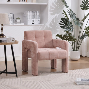 English Elm Modern Chenille Armchair with Ergonomic Curved Armrests, 500lb Capacity, Nordic Minimalist Accent Chair for Living Room Pink W395P380517