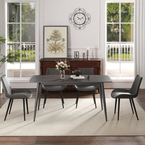 English Elm 62.99" Modern Artificial Stone Dining Table With Curved Black Top & Dark Grey Metal Legs For 6 Guests W1535S00507