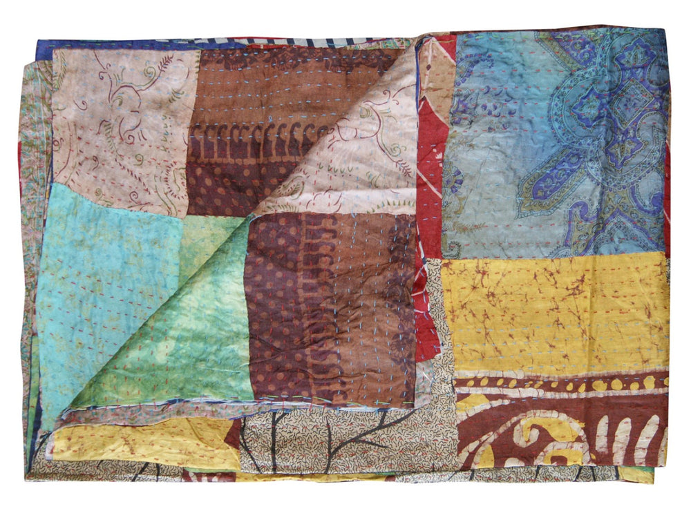 HomeRoots 60" Handcrafted Luxury Embroidered Silk Throw - Vibrant Multicolor Accent for Home Decor & Gifts Silk - 60"x90" Brown / Red / Yellow 358021