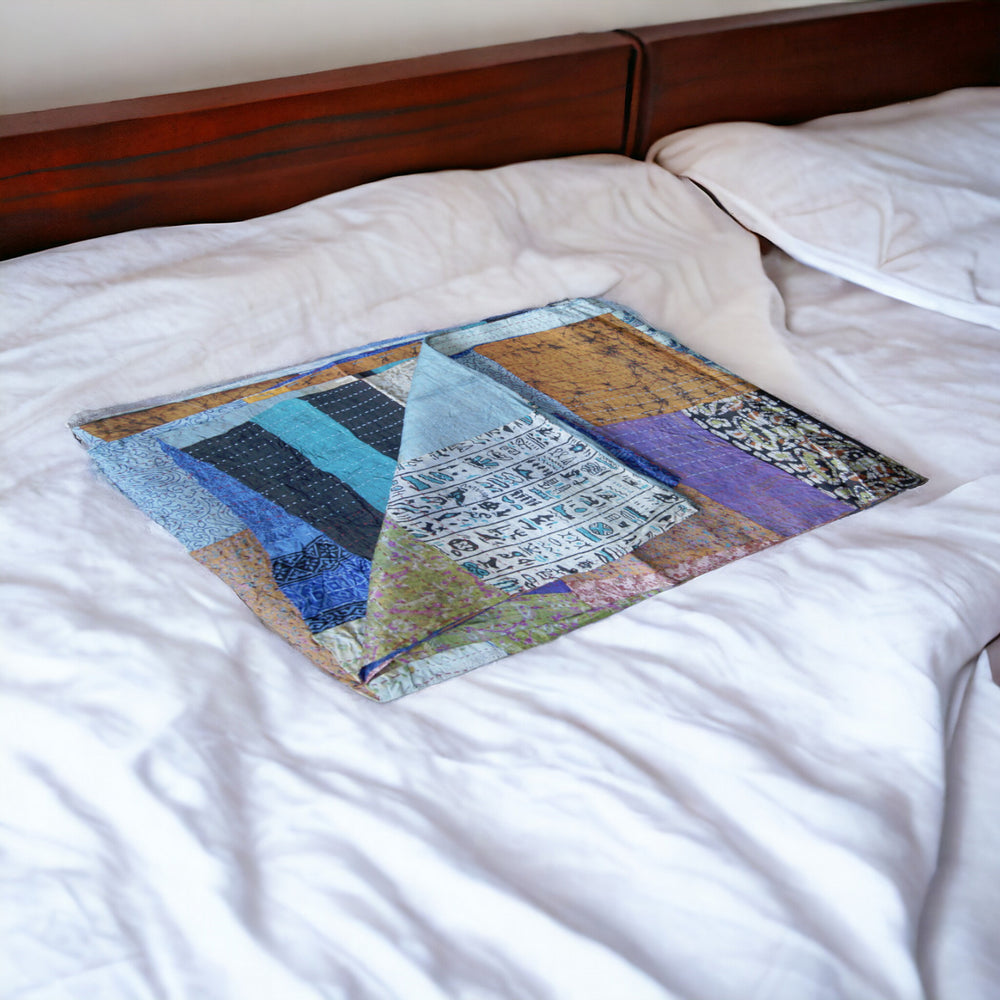 Homeroots 60" X 90" Silk Multicolor Throws Blue ,Purple ,Yellow Silk 358022