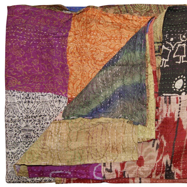 HomeRoots 60" Luxurious Multicolor Silk Throw - Handcrafted Artisanal Quilt, Versatile Blanket & Tapestry 358023