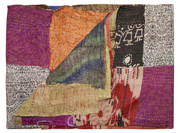 HomeRoots 60" Luxurious Multicolor Silk Throw - Handcrafted Artisanal Quilt, Versatile Blanket & Tapestry 358023