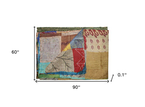HomeRoots 60" Handcrafted Multicolor Silk Throw Blanket - Artisanal Charm, Versatile Decor, Gift-Ready! Silk - 60"x90" Brown / Red / Blue 358024