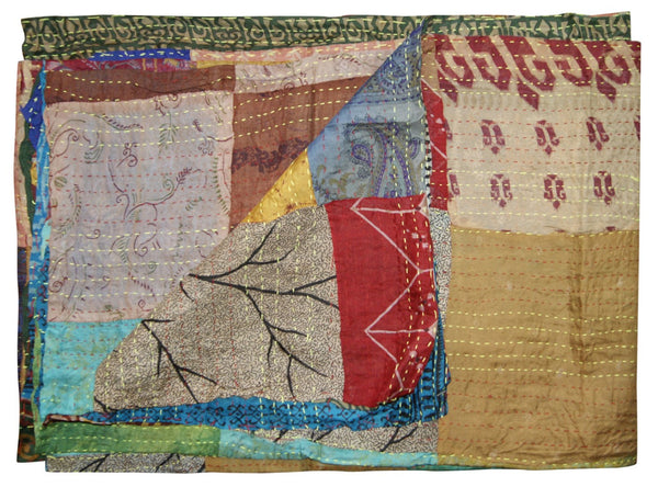 HomeRoots 60" Handcrafted Multicolor Silk Throw Blanket - Artisanal Charm, Versatile Decor, Gift-Ready! Silk - 60"x90" Brown / Red / Blue 358024