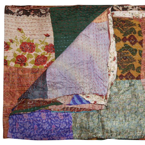 HomeRoots 60" Handcrafted Multicolor Silk Throw Blanket - Artisanal Charm, Versatile Decor, Gift-Ready! Silk - 60"x90" Red / Yellow / Purple / Green 358025