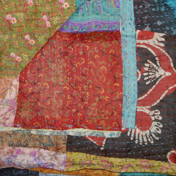 HomeRoots 60" Handcrafted Multicolor Silk Throw Blanket - Artisanal Charm, Versatile Decor, Gift-Ready! Silk - 60"x90" Black / Red / Blue / Green 358026