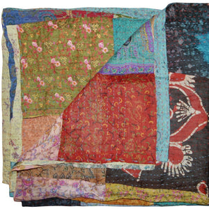 HomeRoots 60" Handcrafted Multicolor Silk Throw Blanket - Artisanal Charm, Versatile Decor, Gift-Ready! Silk - 60"x90" Black / Red / Blue / Green 358026
