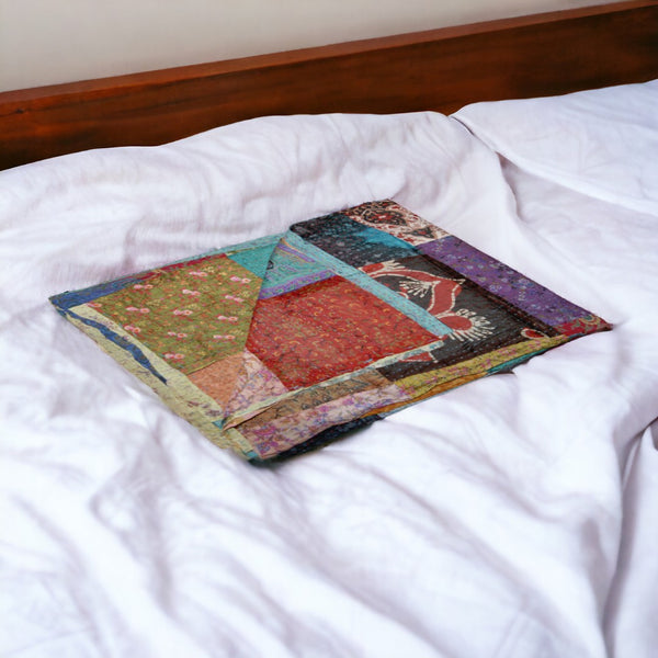HomeRoots 60" Handcrafted Multicolor Silk Throw Blanket - Artisanal Charm, Versatile Decor, Gift-Ready! Silk - 60"x90" Black / Red / Blue / Green 358026