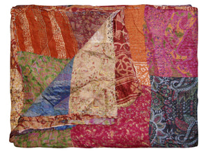 HomeRoots 60" Handcrafted Multicolor Silk Throw Blanket - Artisanal Charm, Versatile Decor, Gift-Ready! Silk - 60"x90" Pink / Orange / Blue / Cream 358027