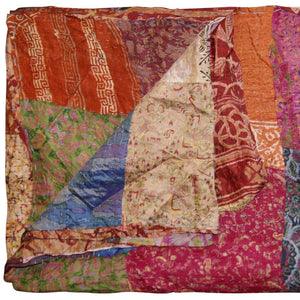 HomeRoots 60" Handcrafted Multicolor Silk Throw Blanket - Artisanal Charm, Versatile Decor, Gift-Ready! Silk - 60"x90" Pink / Orange / Blue / Cream 358027