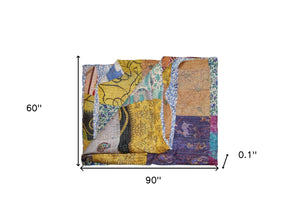 HomeRoots 60" Luxurious Handcrafted Silk Multicolor Throw - Vibrant Patchwork Blanket, Tapestry & Gift Idea 358028