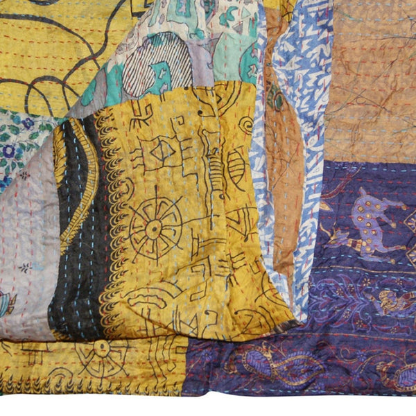 HomeRoots 60" Luxurious Handcrafted Silk Multicolor Throw - Vibrant Patchwork Blanket, Tapestry & Gift Idea 358028