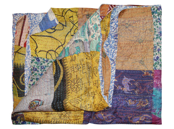 HomeRoots 60" Luxurious Handcrafted Silk Multicolor Throw - Vibrant Patchwork Blanket, Tapestry & Gift Idea 358028