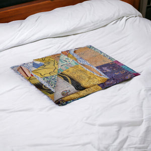 HomeRoots 60" Luxurious Handcrafted Silk Multicolor Throw - Vibrant Patchwork Blanket, Tapestry & Gift Idea 358028