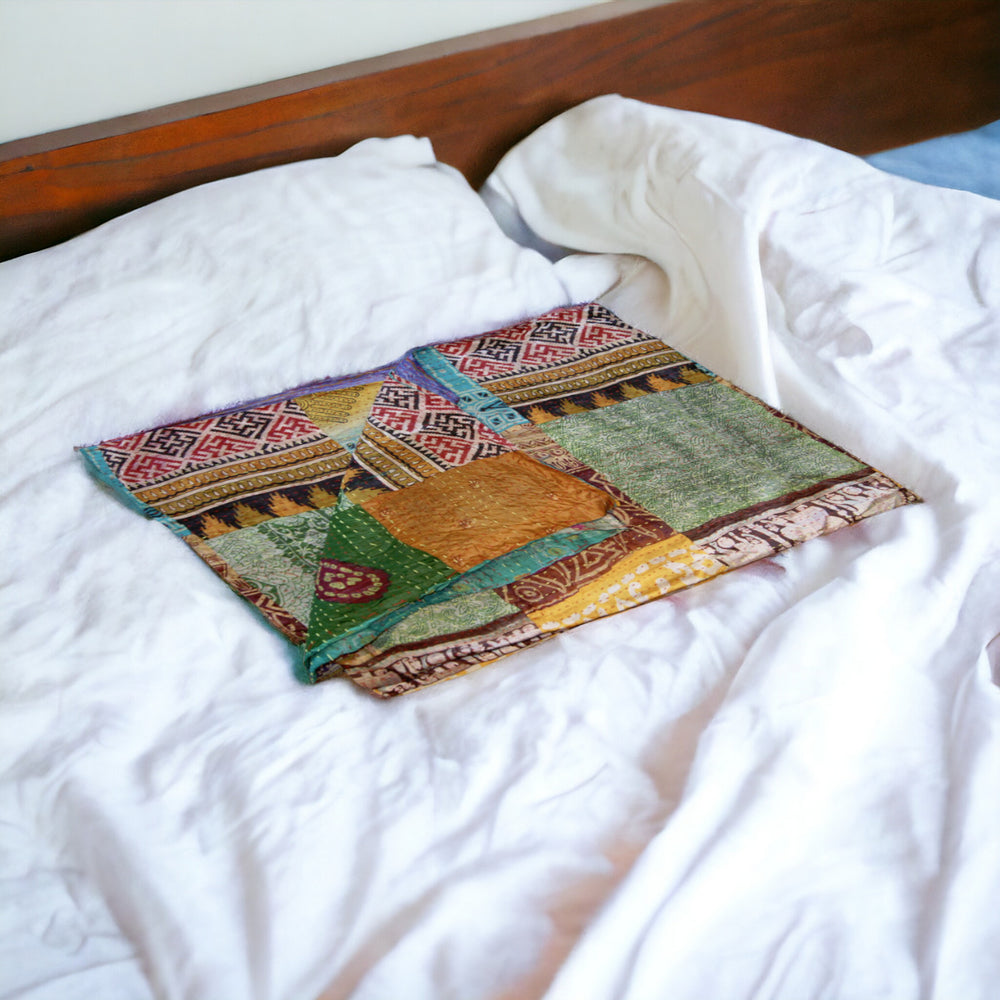 Homeroots 60" X 90" Silk Multicolor Throws Yellow ,Green ,Red ,Brown Silk 358031