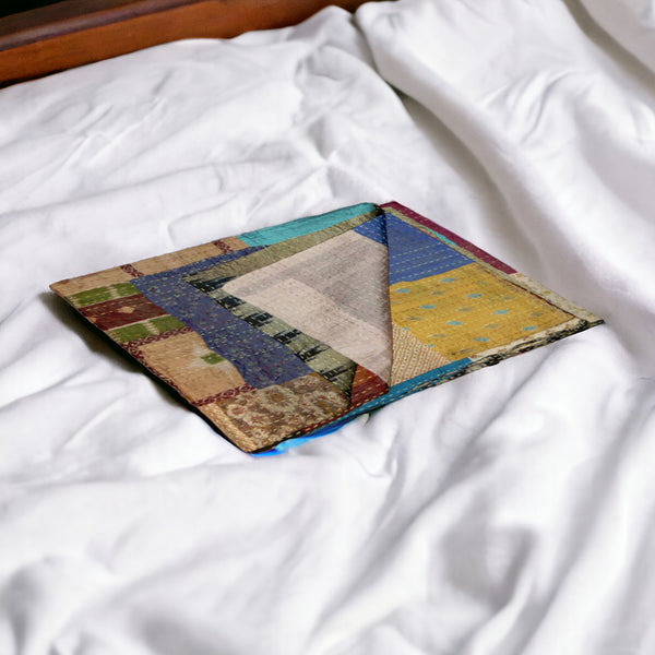 Homeroots 50" X 70" Silk Multicolor Throws Blue ,Yellow ,Cream Silk 358039