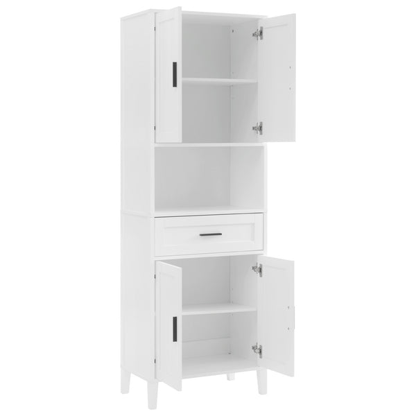 English Elm 70.9" High Freestanding Tall Bathroom Cabinet with Soft-Close Doors, Drawer & Adjustable Shelves for Organized Living White N729P272001K