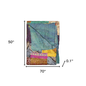 Homeroots 50" X 70" Green And White Quilted Cotton Patchwork Throw Blanket With Embroidery  Cotton 358046