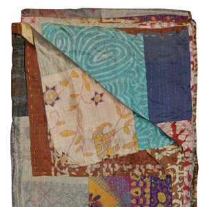 Homeroots 50" X 70" Green And Brown Quilted Cotton Patchwork Throw Blanket With Embroidery Blue ,Grey ,Red ,Brown Cotton 358049