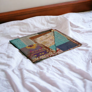 Homeroots 50" X 70" Green And Brown Quilted Cotton Patchwork Throw Blanket With Embroidery Blue ,Grey ,Red ,Brown Cotton 358049