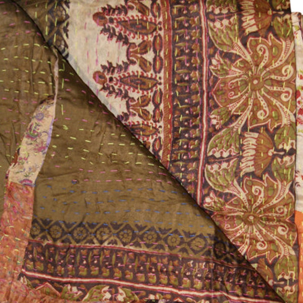 Homeroots 50" X 70" Silk Multicolor Throws Cream,Green ,Brown Silk 358050