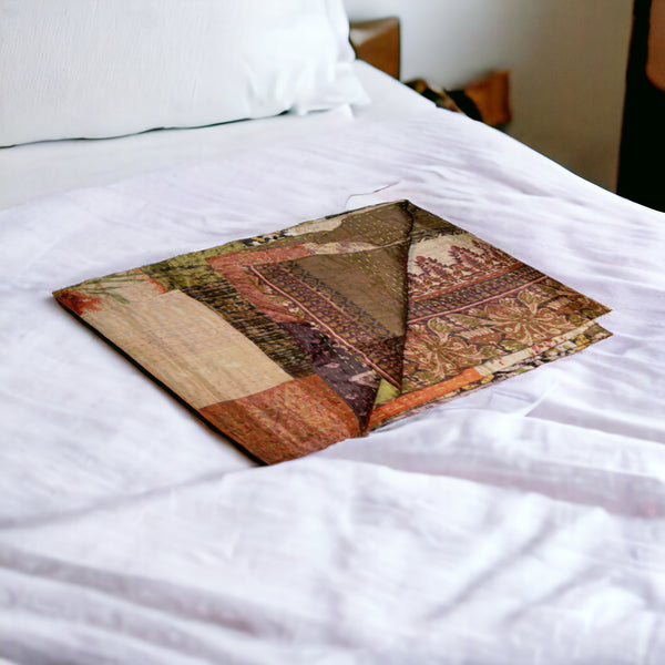 Homeroots 50" X 70" Silk Multicolor Throws Cream,Green ,Brown Silk 358050