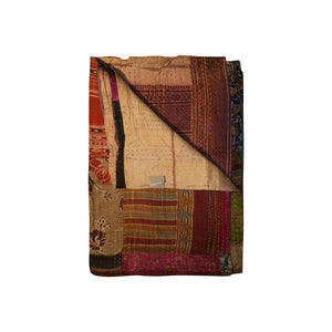 Homeroots 50" X 70" Burgundy And Brown Quilted Cotton Patchwork Throw Blanket With Embroidery Cream ,Red ,Yellow ,Pink Cotton 358052