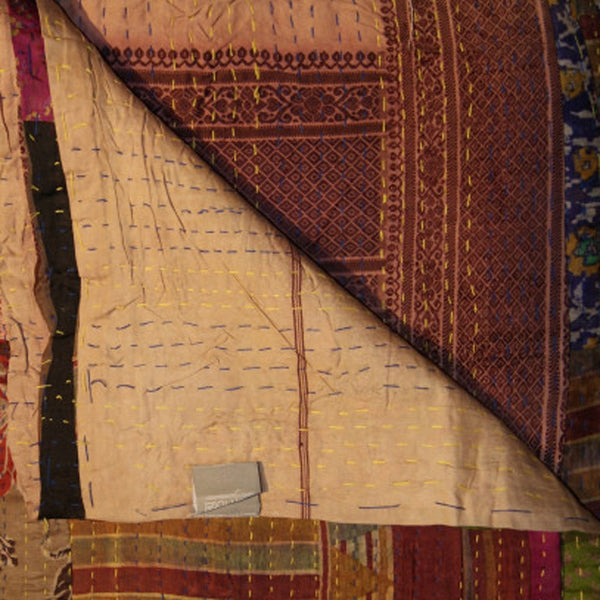 Homeroots 50" X 70" Burgundy And Brown Quilted Cotton Patchwork Throw Blanket With Embroidery Cream ,Red ,Yellow ,Pink Cotton 358052