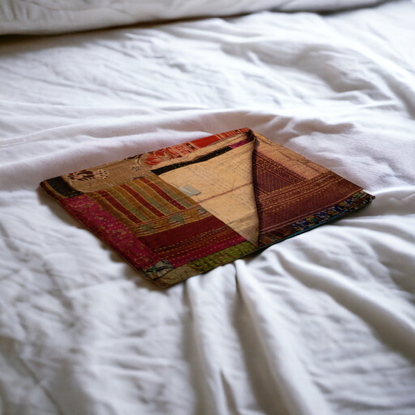 Homeroots 50" X 70" Burgundy And Brown Quilted Cotton Patchwork Throw Blanket With Embroidery Cream ,Red ,Yellow ,Pink Cotton 358052