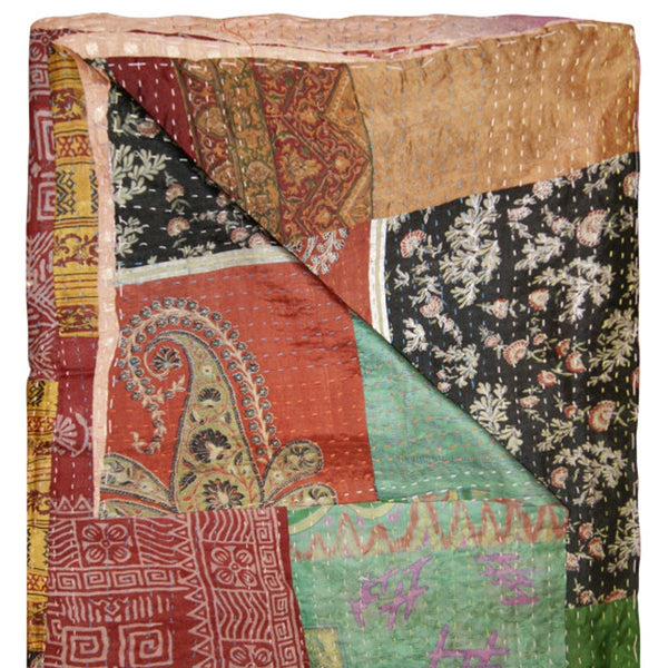 Homeroots 50" X 70" Silk Multicolor Throws Red ,Green ,Black ,Golden Silk 358054