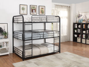 English Elm Cairo Sandy Black Triple Full Bunk Bed - Space-Saving Metal 3-Person Design, Guardrails & Ladders B2726S00267