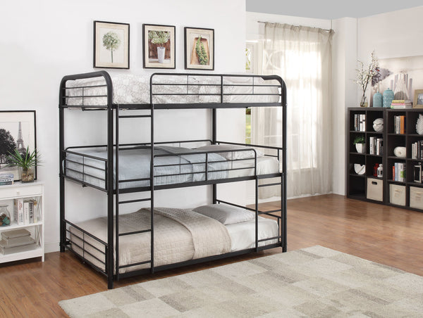 English Elm Cairo Sandy Black Triple Full Bunk Bed - Space-Saving Metal 3-Person Design, Guardrails & Ladders B2726S00267