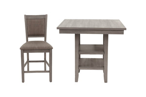 English Elm 5 Rustic Gray 5-Piece Counter Height Dining Set with Upholstered Chairs, Shelf & Footrests for Small Spaces B089P390145