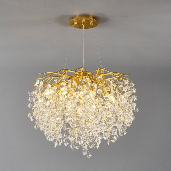 English Elm Modern Gold Branch Chandelier with Crystal Pendants for Dining and Living Rooms W5008P391089