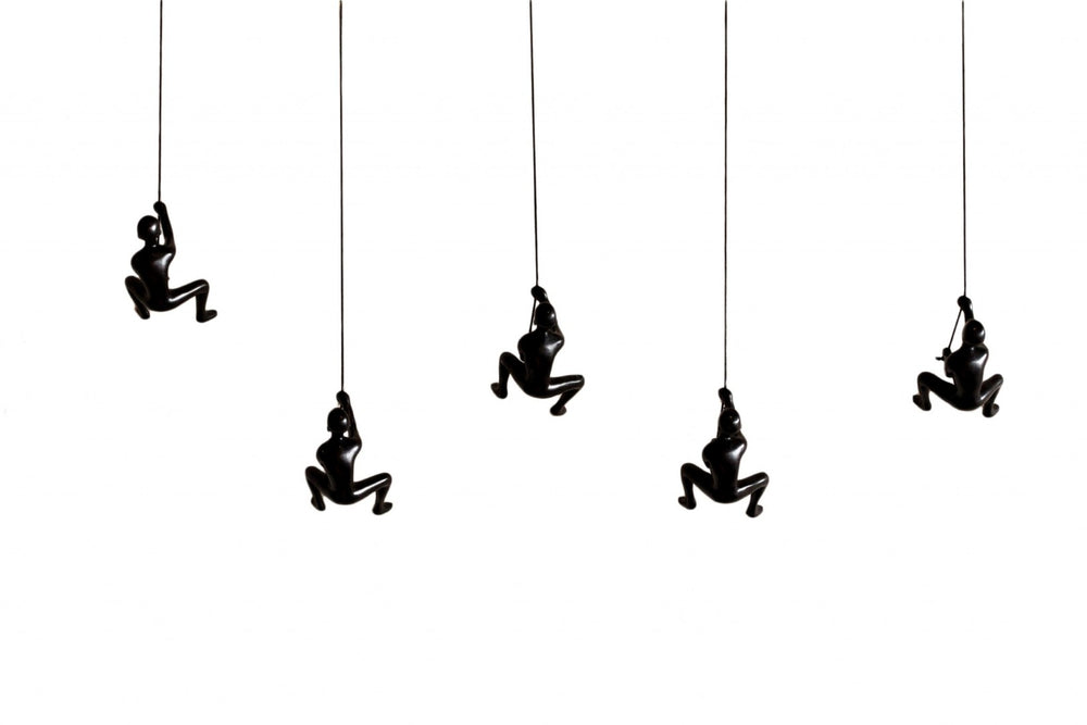 HomeRoots Set of Five Black Resin Climbing Men Sculptures - Modern 3D Wall Art for Unique Home Decor 358142