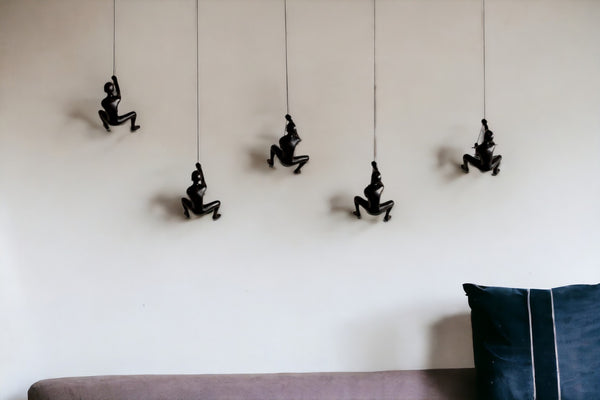 HomeRoots Set of Five Black Resin Climbing Men Sculptures - Modern 3D Wall Art for Unique Home Decor 358142