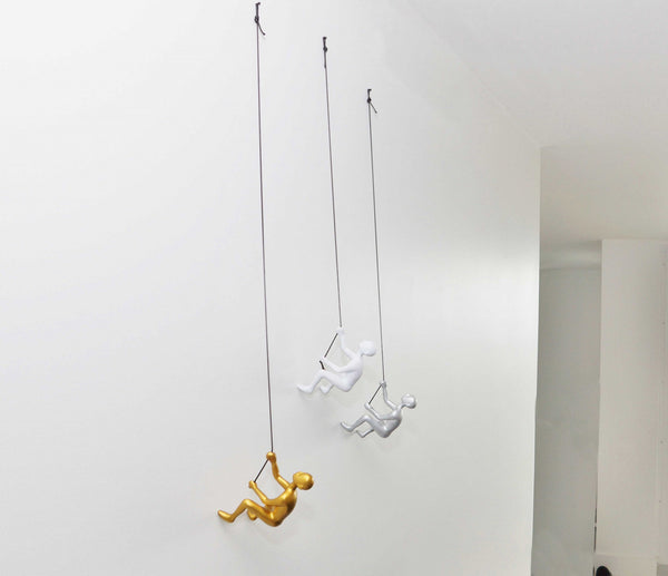 Homeroots Set Of Three 6" White Silver And Gold Climbing Men With Rope Wall Art  Resin 358144
