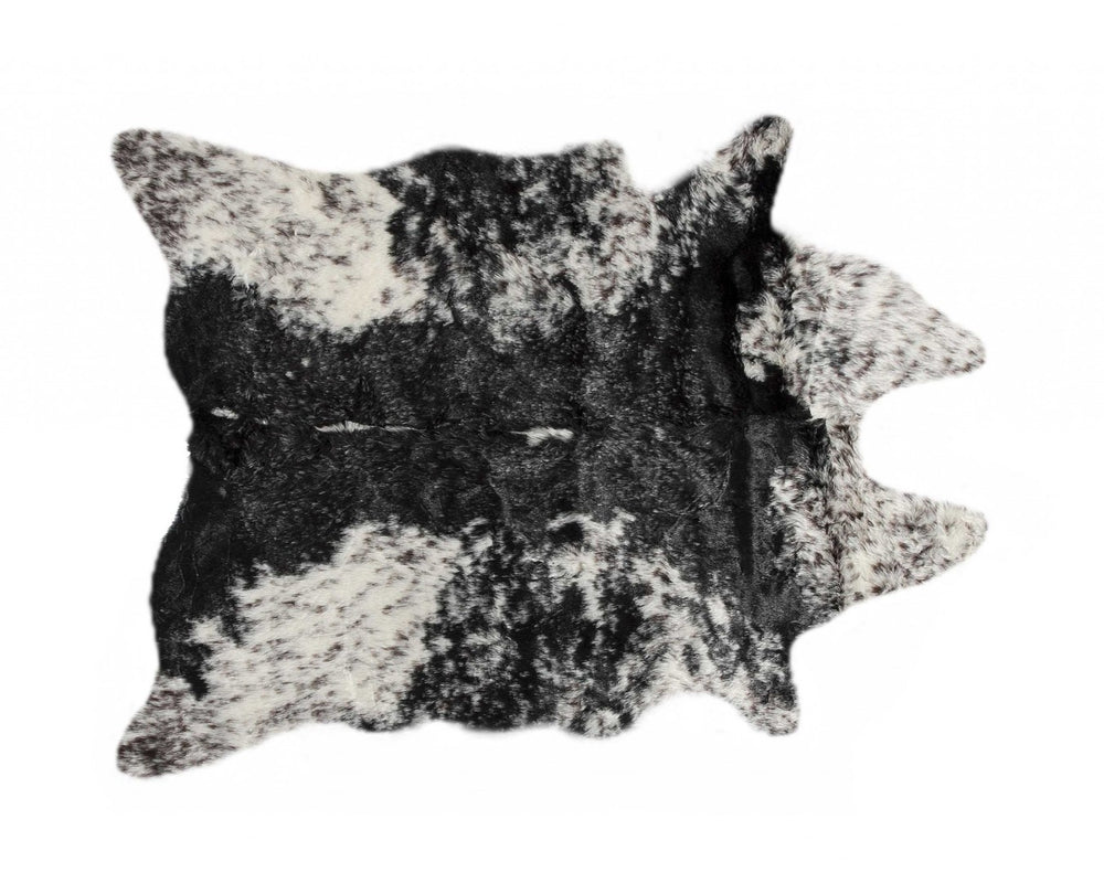 HomeRoots 4' X 5' Black and White Faux Fur Cowhide Area Rug - Soft, Washable, Modern Animal Print Accent Piece 358151