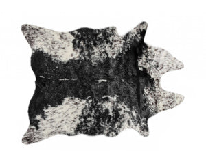 HomeRoots 4' X 5' Black and White Faux Fur Cowhide Area Rug - Soft, Washable, Modern Animal Print Accent Piece 358151