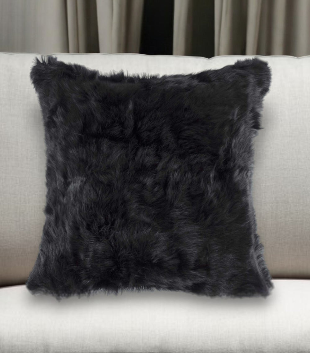 Homeroots 18" Black Wool Throw Pillow   358156